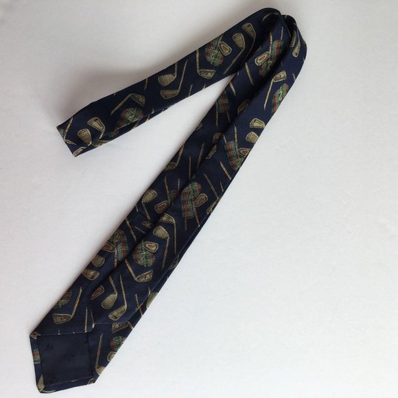 Brooks Brothers Makers Tie Golf Club 100% Silk Navy Blue Made USA Necktie Mesn - Picture 7 of 8